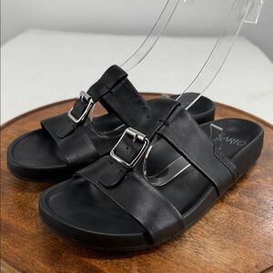Sarto Sandals Wm 9.5M Braxton Black Leather Buckle Two Strap Slides